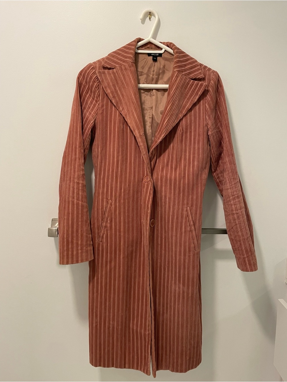 Jacob Dusty Rose Corduroy Long Trench Coat